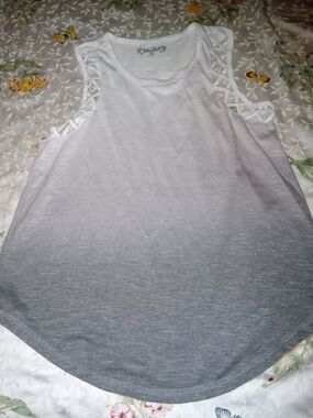 Mudd White to Gray Ombre Tank with Lattice Shoulder Detail